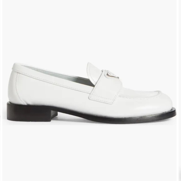 Prada White Leather Logo Penny Loafers - Picture 2 of 7